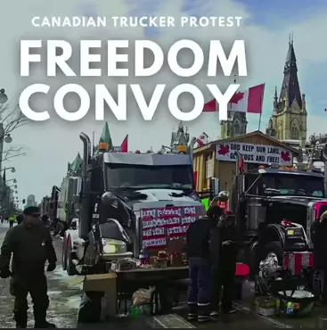 Un grupo de camioneros protestando en Canadá