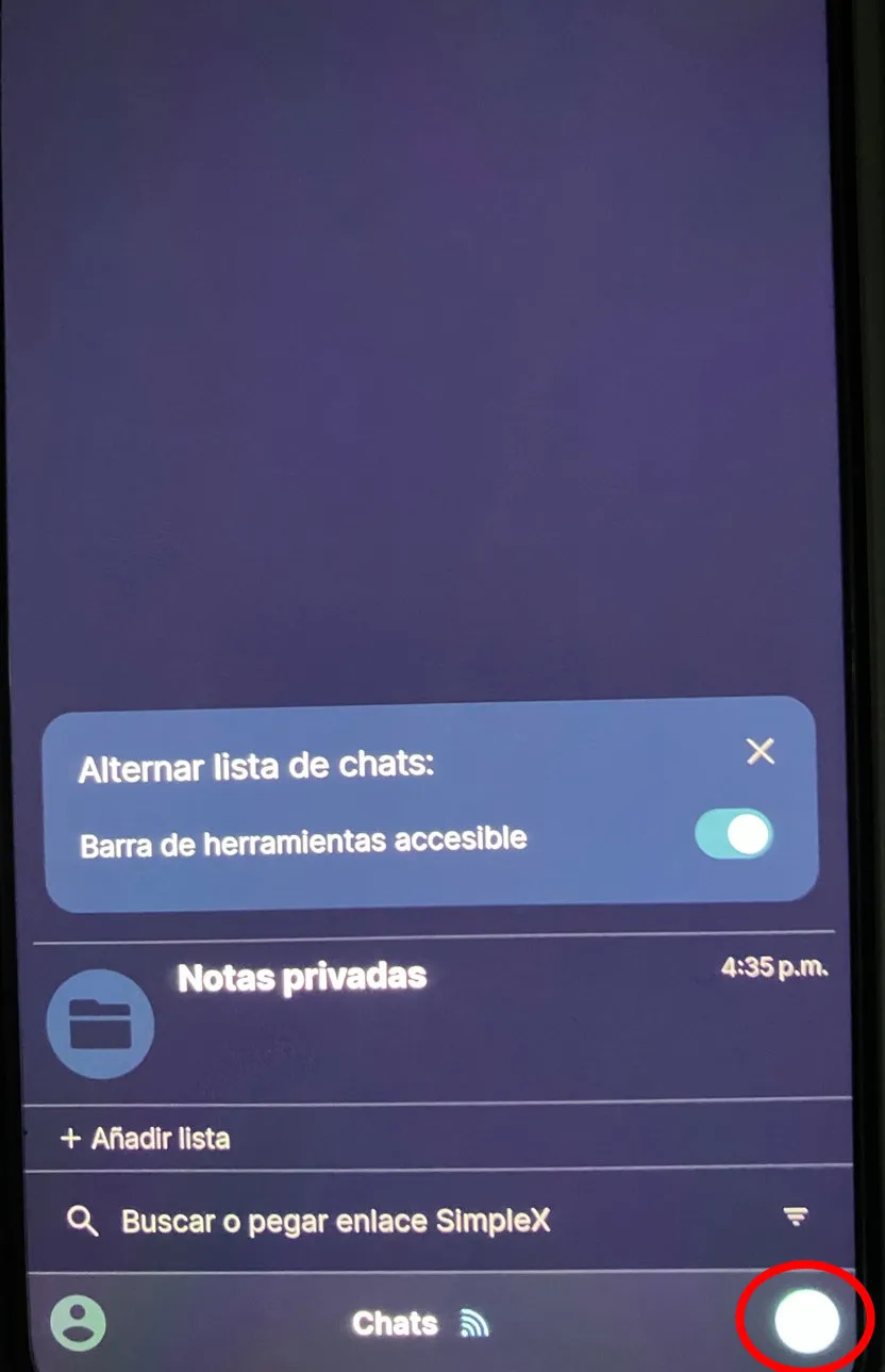 Dispositivo en la pantalla principal