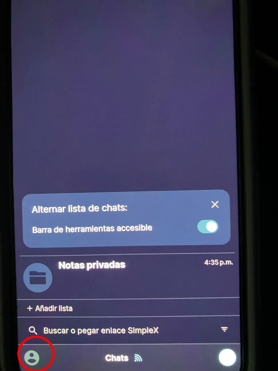 Dispositivo en la pantalla principal