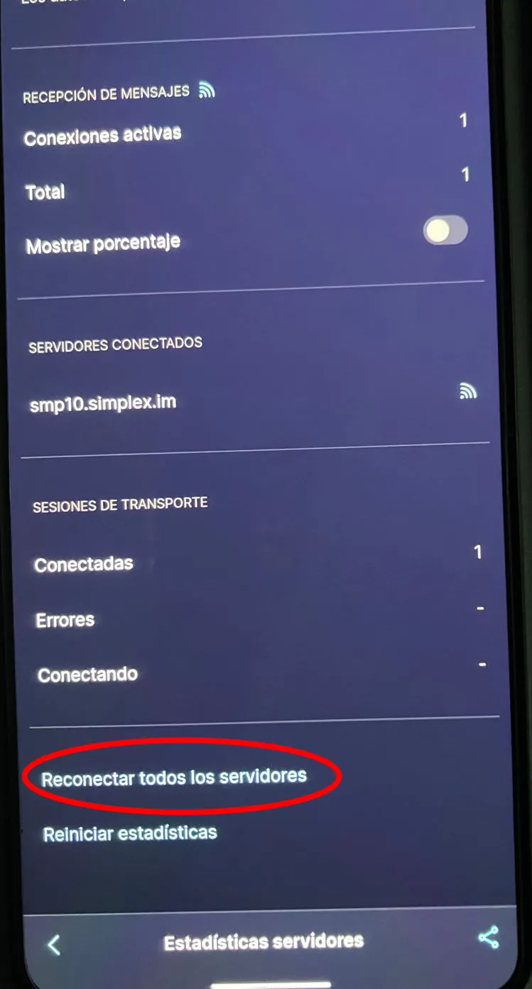 Dispositivo en la pantalla "Servidores"
