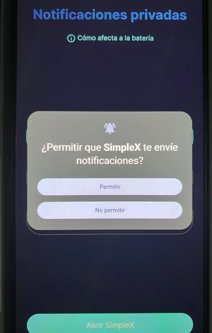 Dispositivo con el diálogo de "Permitir notificaciones"