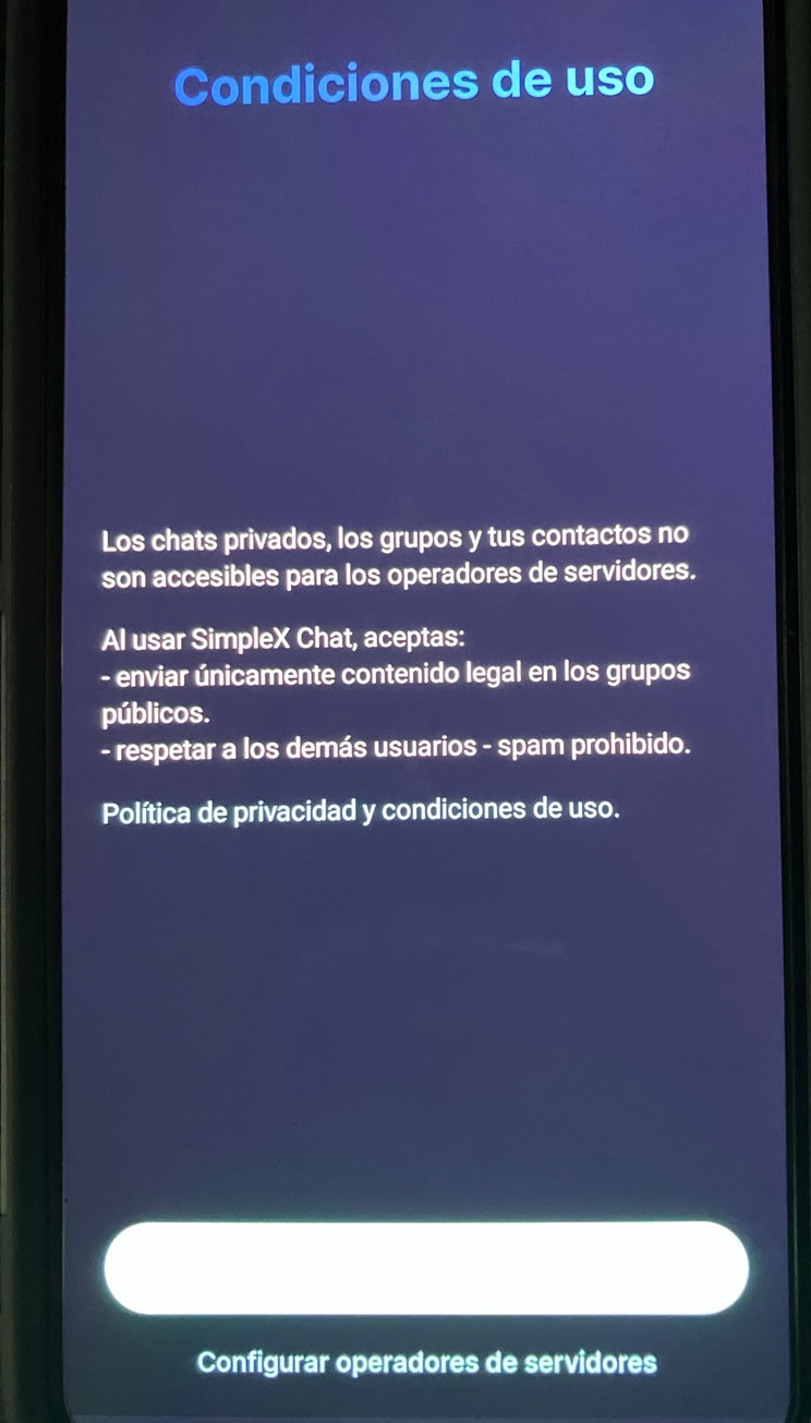 Dispositivo con la pantalla de aceptar Términos y Condiciones